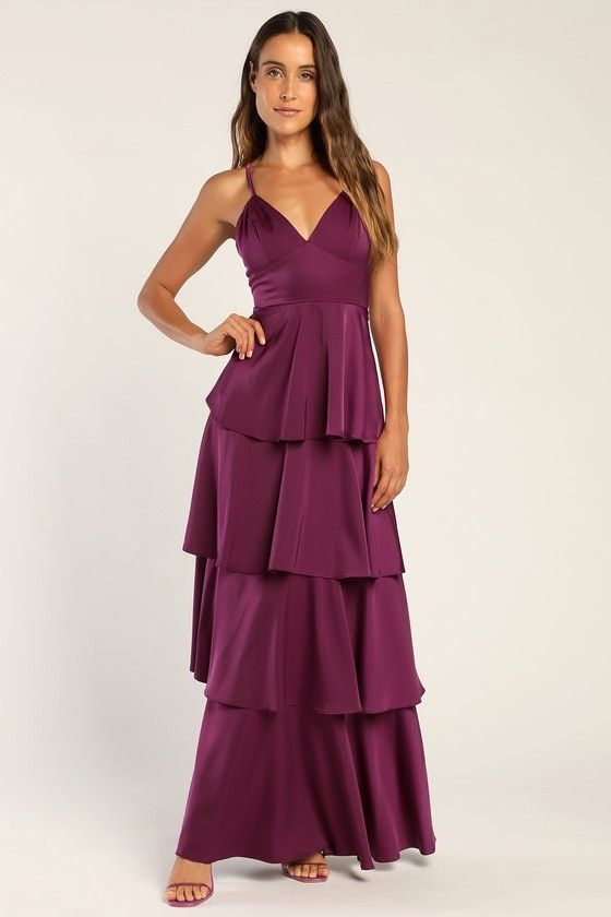 Going with Elegance Plum Purple Satin Tiered Gown | Lulus