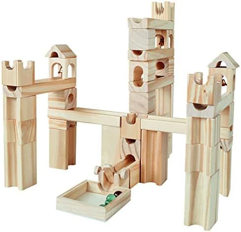 Wooden Marble Run for Kids Ages 4-8, 80 Pieces Wood Building Blocks Toys and Construction Play Set,  | Amazon (US)