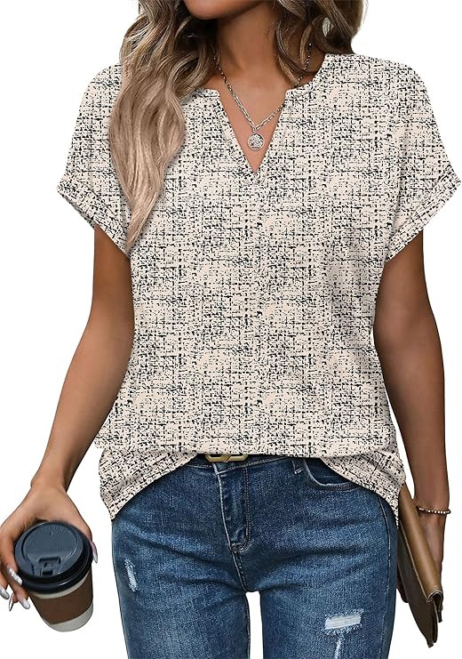 Womens Tops Dressy Casual V Neck Rolled Sleeve T Shirts Fashion Clothing Business Casual Outfits ... | Amazon (US)