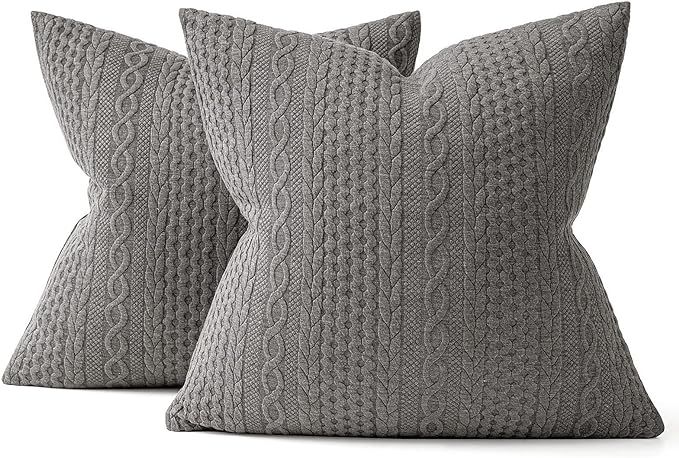 MIULEE Decorative Throw Pillow Covers 18x18 Dark Grey Set of 2 Super Soft Modern Embossed Pattern... | Amazon (US)