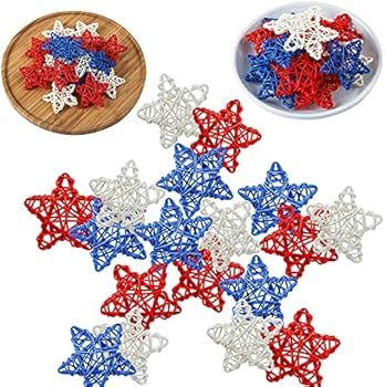 KAISUP 18 Pcs 4th of July Star Shaped Rattan Balls Decoration, 2.36 Inch Red Blue White Stars, Na... | Amazon (US)