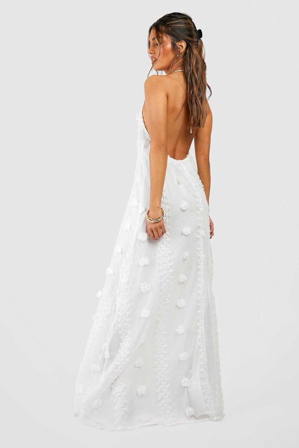 Textured Dobby Mesh Halter Maxi Dress | boohoo (US & Canada)
