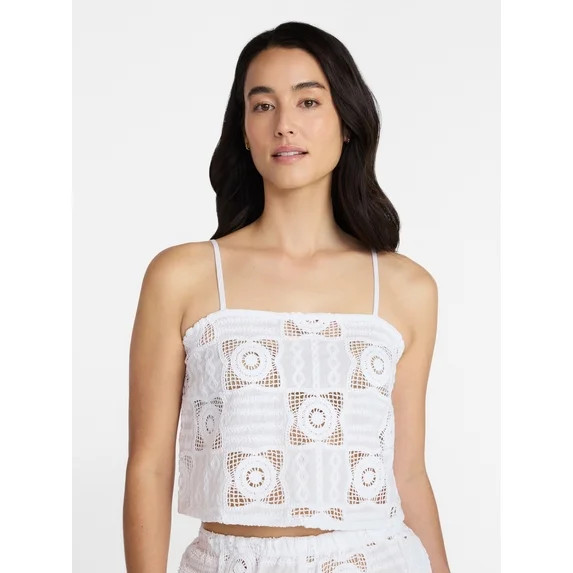 Time and Tru Women's and Women's Plus Cotton Crochet Coverup Tank Top, Sizes XS-3X | Walmart (US)