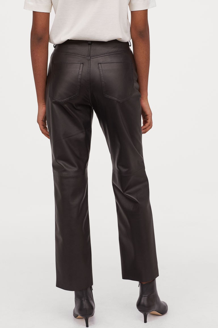 PREMIUM QUALITY. Trousers in soft leather with a regular waist, zip fly and button, and side and ... | H&M (UK, MY, IN, SG, PH, TW, HK)