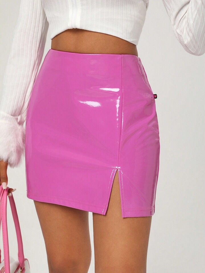 Fonteles Women's Solid Color Slim Fit High Side Slit Skirt | SHEIN