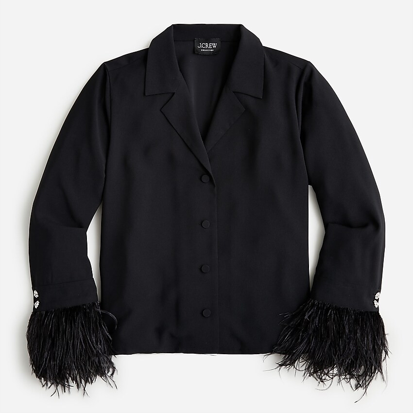 Feather-trim shirt in drapey crepe | J. Crew US