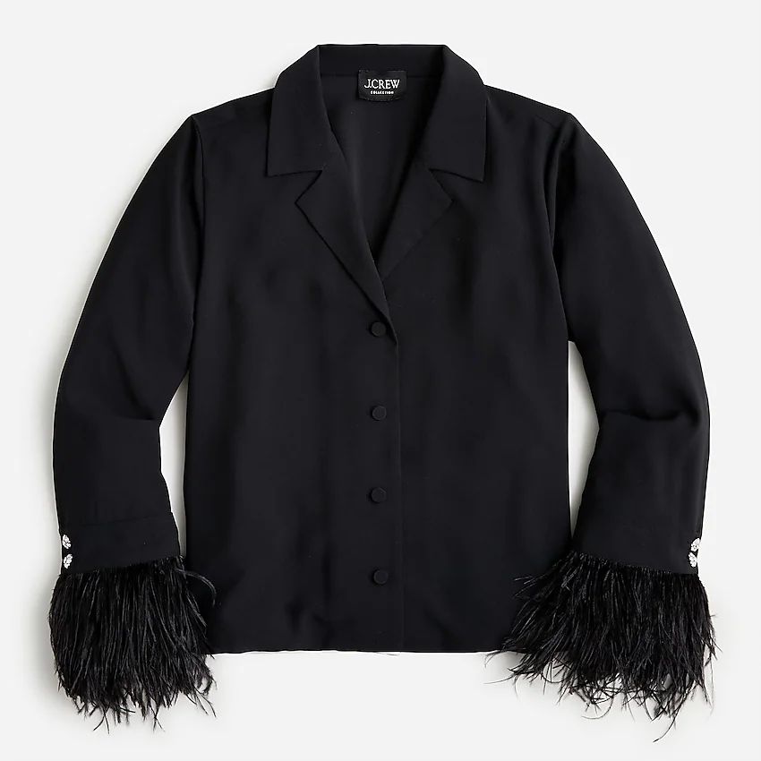 Collection faux-feather-trim shirt in drapey crepe | J.Crew US
