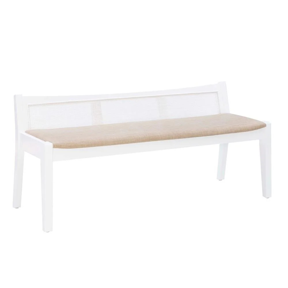 Linon Memphis Bench Woven Cane Back Beige Padded Seat in White Painted Wood | Walmart (US)