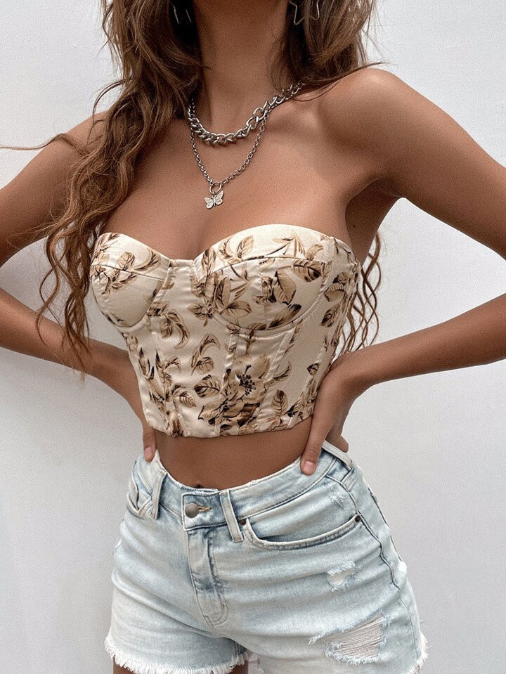 SHEIN Raffinéa Floral Print Lace Up Crop Tube Top | SHEIN