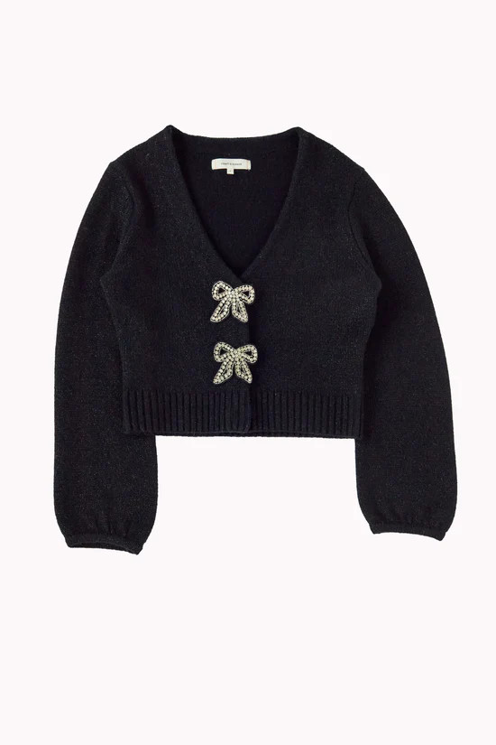 Black Wool-Cashmere Embellished Bow Cardigan | Chinti & Parker
