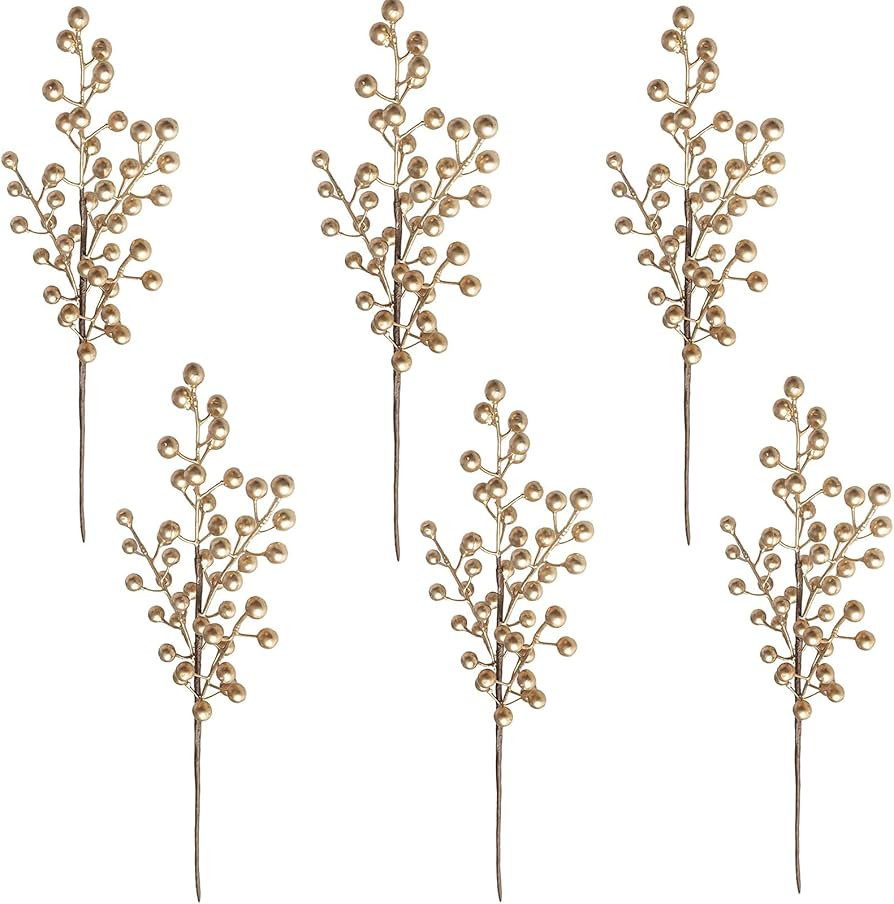 JYCAR 6PCS Artificial Berry Stem, Simulation Bubble Gold Christmas Berries Fake Christmas Picks f... | Amazon (UK)