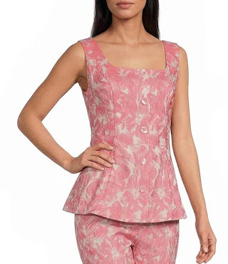 Sloane Jacquard Peplum Square Neckline Sleeveless Blouse | Dillard's