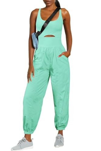 ReachMe Womens Running Onesie Workout Rompers Hiking Romper Outfits One Piece Workout Jumpsuits with Pockets(00 Cyan,M) | Amazon (US)