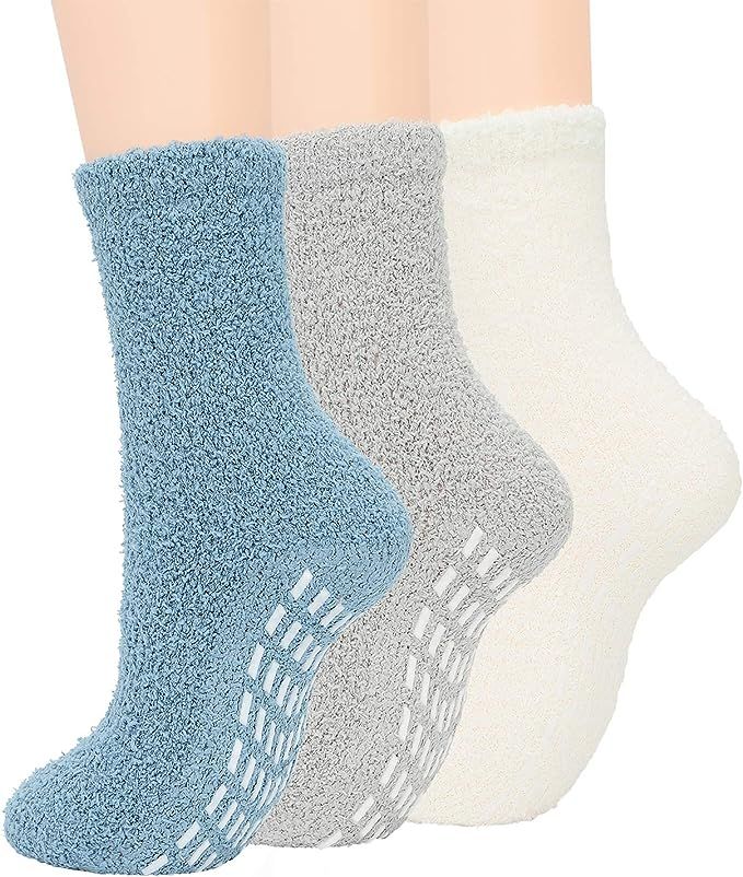 Zando Womens Fuzzy Socks Non-slip Slipper Socks Soft Non Skid Hospital Socks Warm Grip Socks Wint... | Amazon (US)