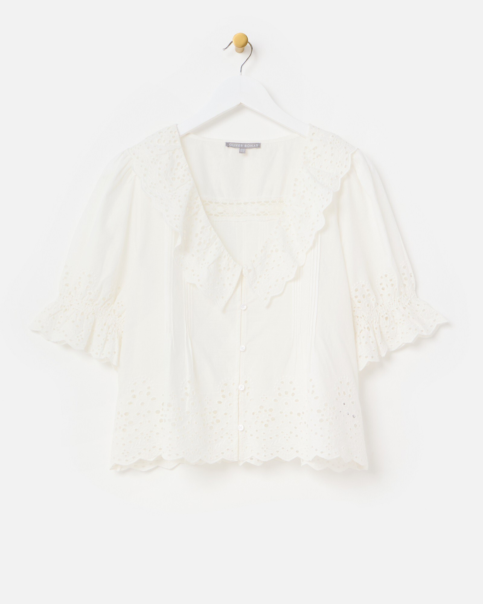 White Broderie Frill V-Neck Cotton Blouse | Oliver Bonas | Oliver Bonas (Global)