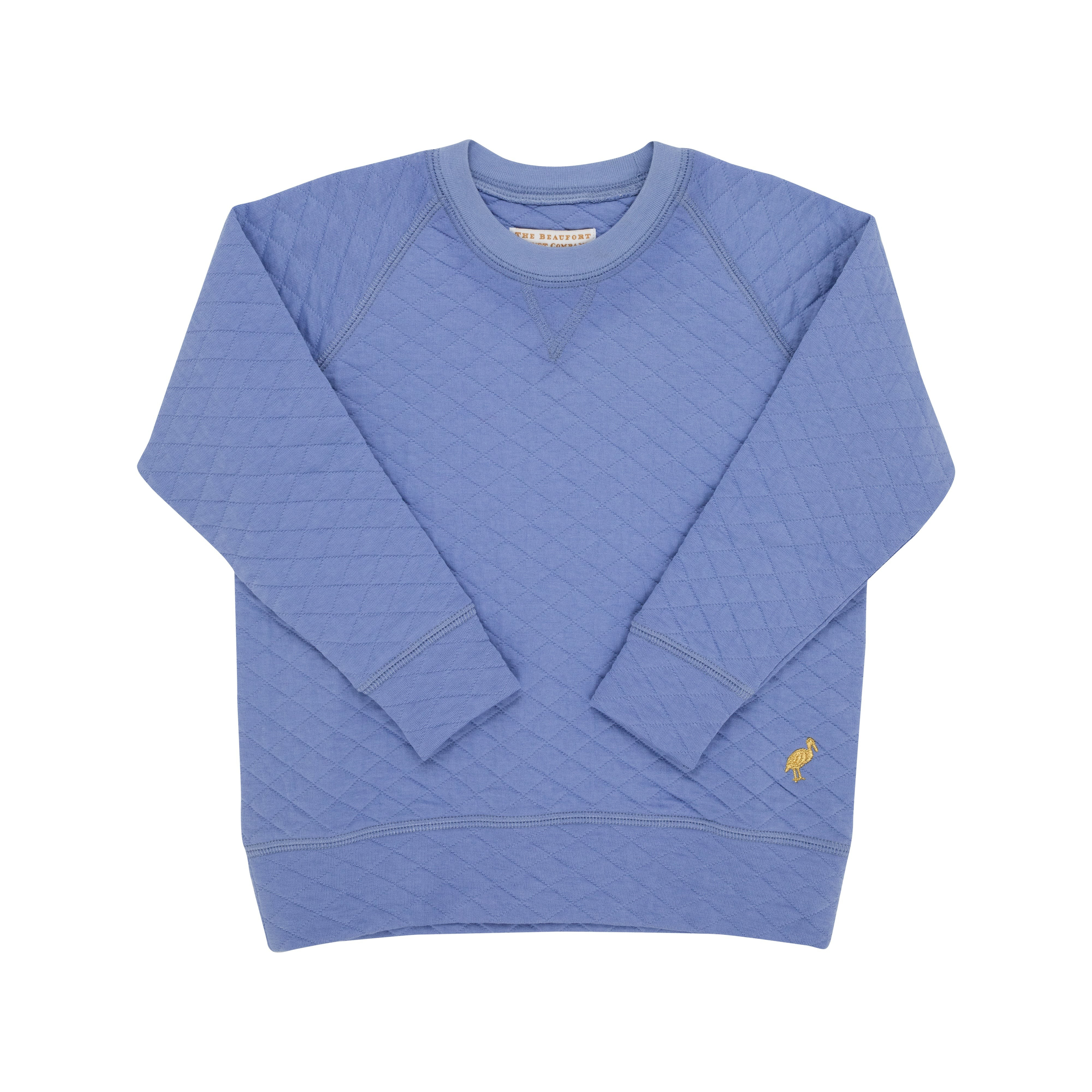 Cassidy Comfy Crewneck  - Park City Periwinkle Quilted with Gold Stork | The Beaufort Bonnet Company