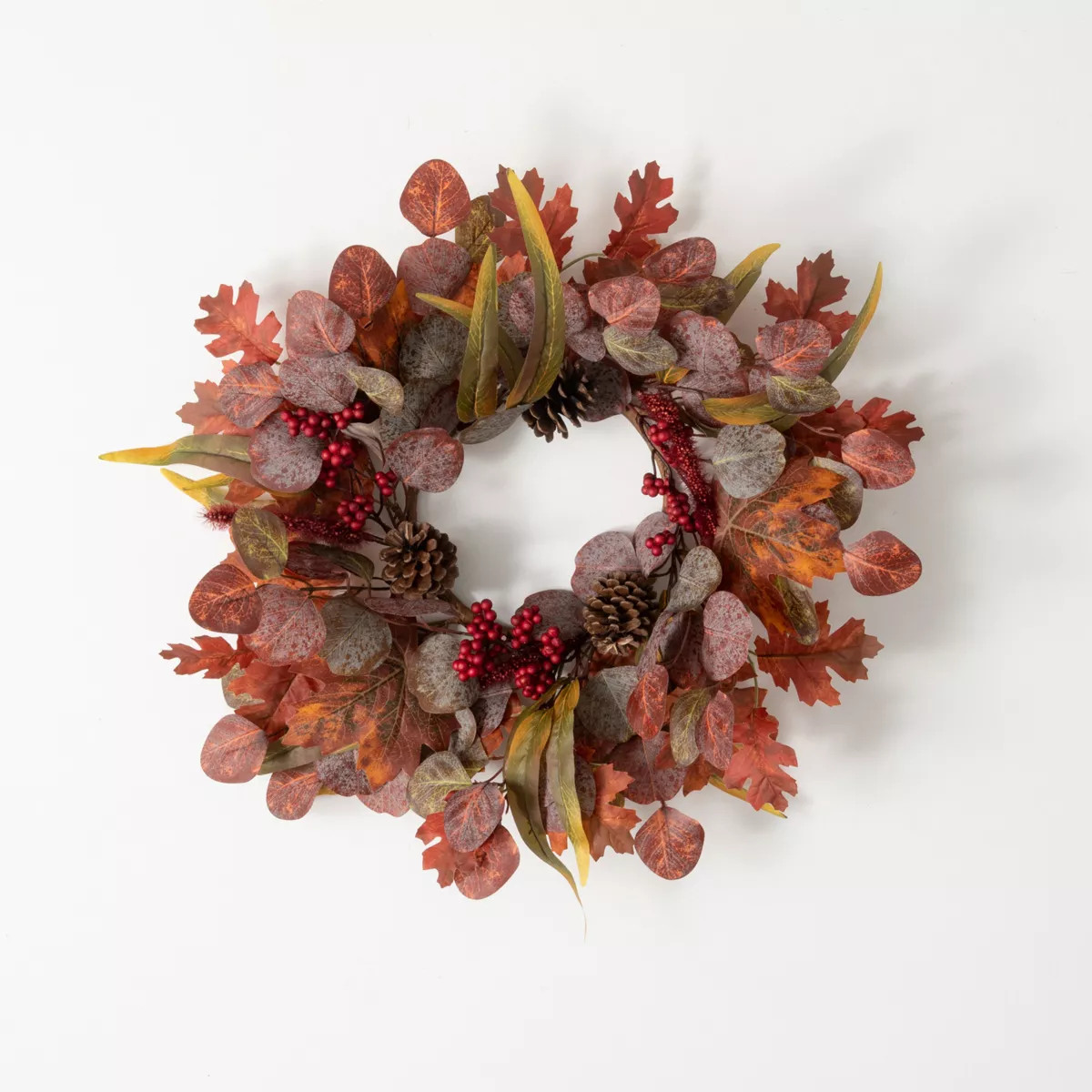 23.5"H Sullivans Leaf And Pinecone Mini Fall Wreath, Multicolored | Target