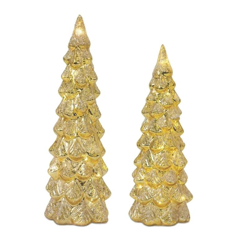 Melrose Set of 2 LED Lighted Gold Glittered Glass Christmas Tree Tabletop Decorations 12" - Walma... | Walmart (US)
