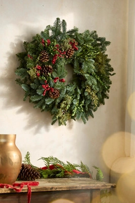 Fresh Evergreen + Red Berries Wreath | Anthropologie (US)