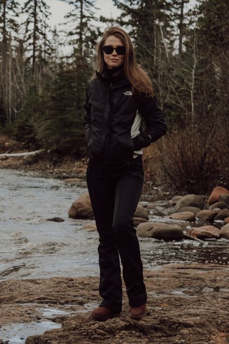 Hiking outfit, snow pants, northface jacket, turtleneck, sunglasses, black sunglasses, timberland boots, cold weather outfit, monochrome minimalist, Athleta, prada, Patagonia, the north face, timberland, monochrome minimalist 

#LTKstyletip #LTKSeasonal #LTKfit