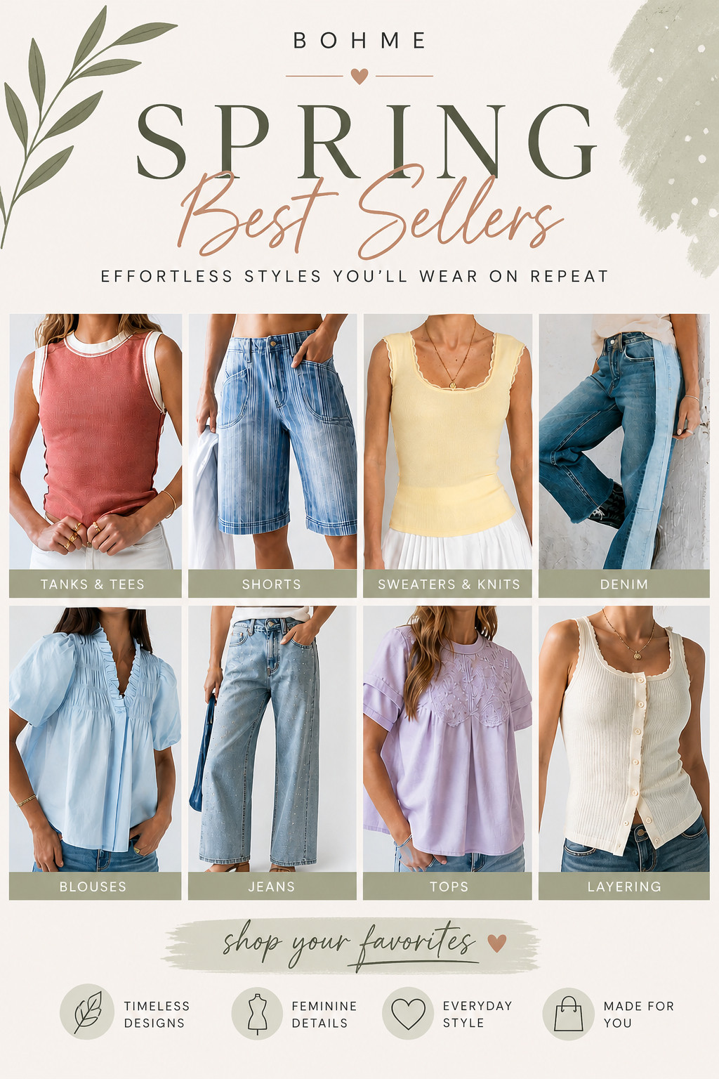 Bohme best sellers I’m loving right now 🤍✨
These are the kind of pieces you can mix + match all spring and summer—easy, elevated, and actually wearable. From the prettiest tops to the denim you’ll reach for on repeat… these are SO good.


#ltkstyle #ltkunder100 #ltkseasonal #bohme #springoutfits #summerstyle #casualchic #everydayoutfits #momstyle #wearablefashion #neutralstyle #effortlessstyle #outfitinspo #dailyoutfits #styleinspo #denimstyle 

 