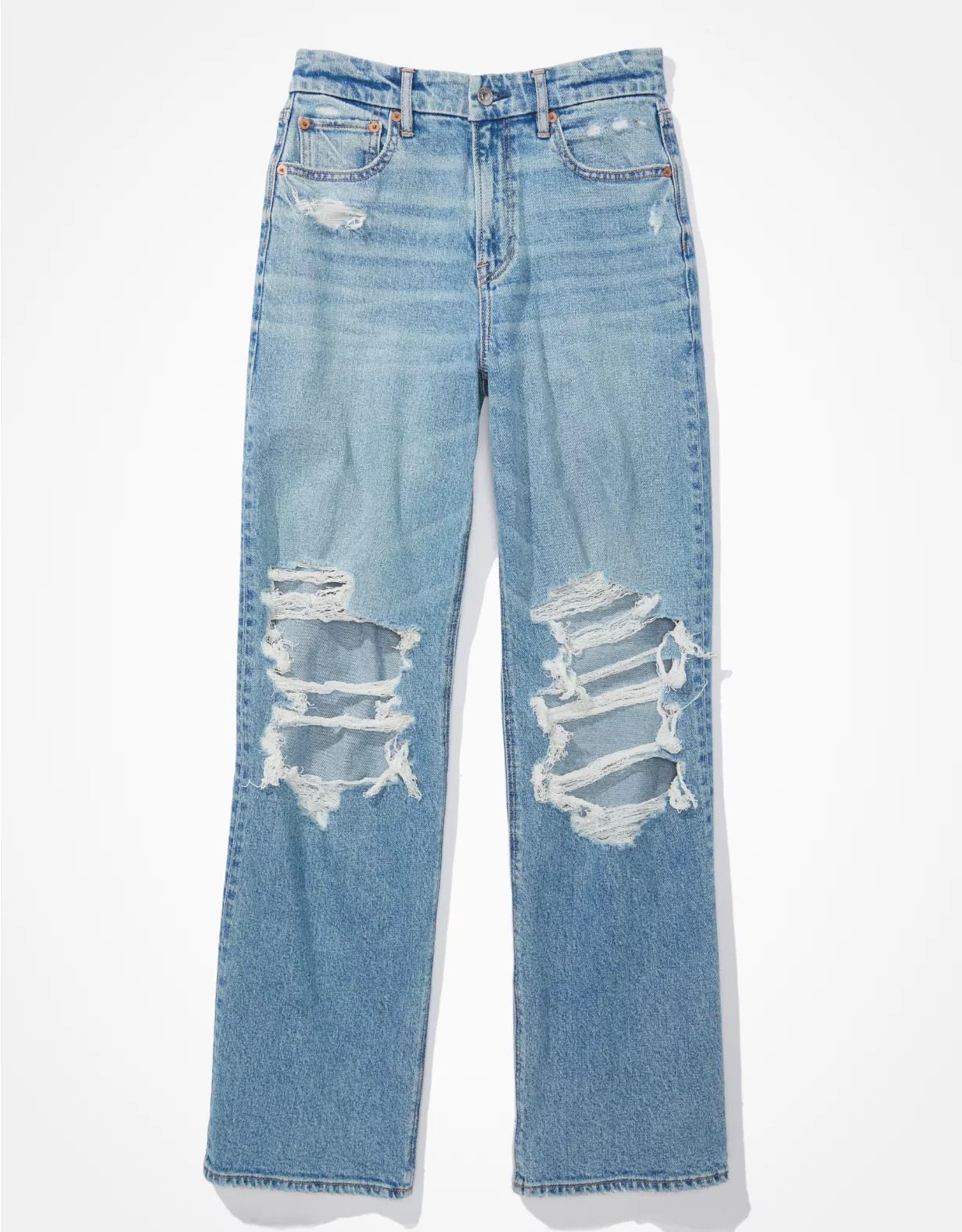 AE Stretch Curvy Super High-Waisted Baggy Straight Jean | American Eagle Outfitters (US & CA)