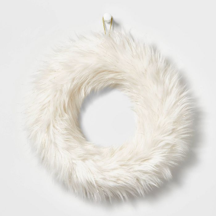 15in Faux Fur Wreath White - Wondershop™ | Target