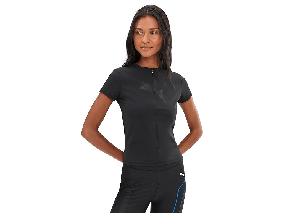 PUMA Dare To Slim Fit Half Zip Graphic T-Shirts Women's Workout Puma Black : LG, Elastane/Nylon | Zappos