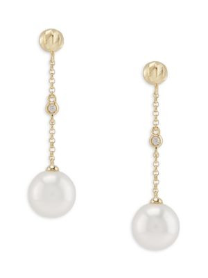 Effy 14K Yellow Gold, Freshwater Pearl &amp; Diamond Drop Earrings on SALE | Saks OFF 5TH | Saks Fifth Avenue OFF 5TH