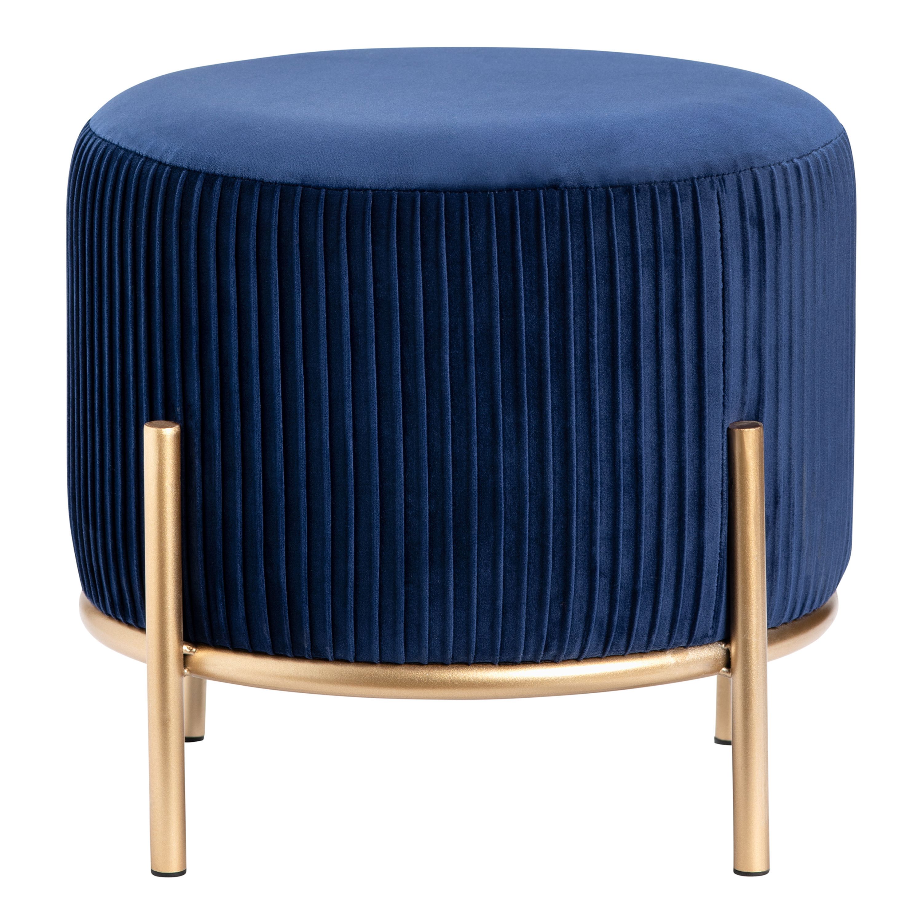 Anniston Round Pleated Velvet Upholstered Stool | World Market