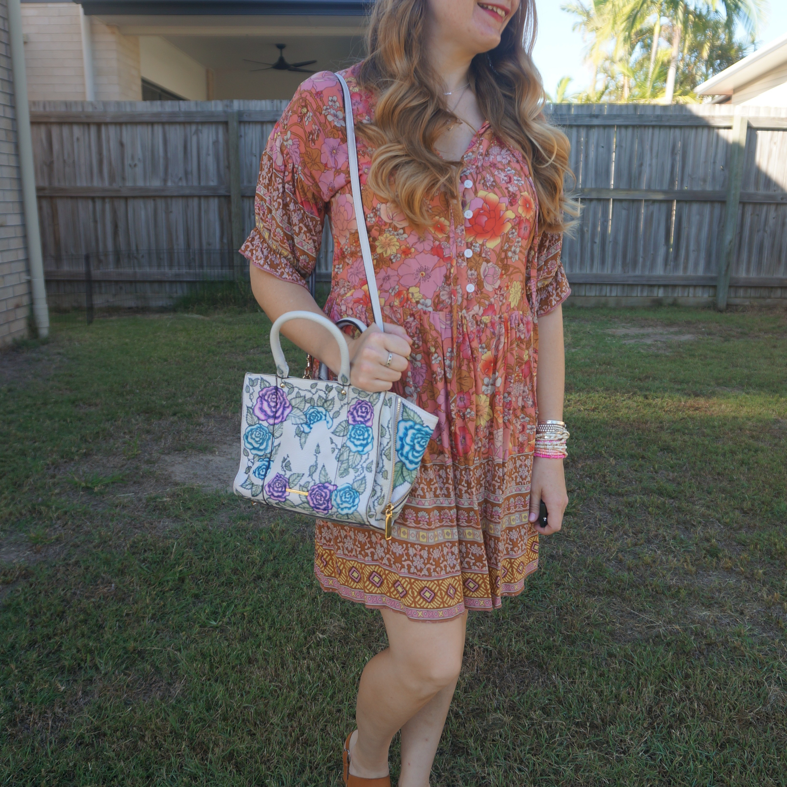 Thrifted pastel floral print babydoll dress with hand painted Rebecca Minkoff mini MAB tote bag 🧡

#LTKaustralia #LTKbag