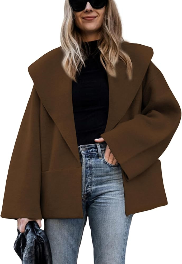 Hooever Women's Shawl Collar Sweater Oversized Cardigan Open Front Fall Winter Cropped Knit Sweat... | Amazon (US)