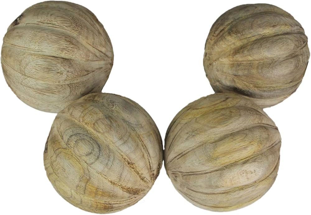 Things2Die4 Set of 4 Natural Brown Hand Carved Wooden Decor Balls 3.75 Inch Diameter One Size | Amazon (US)