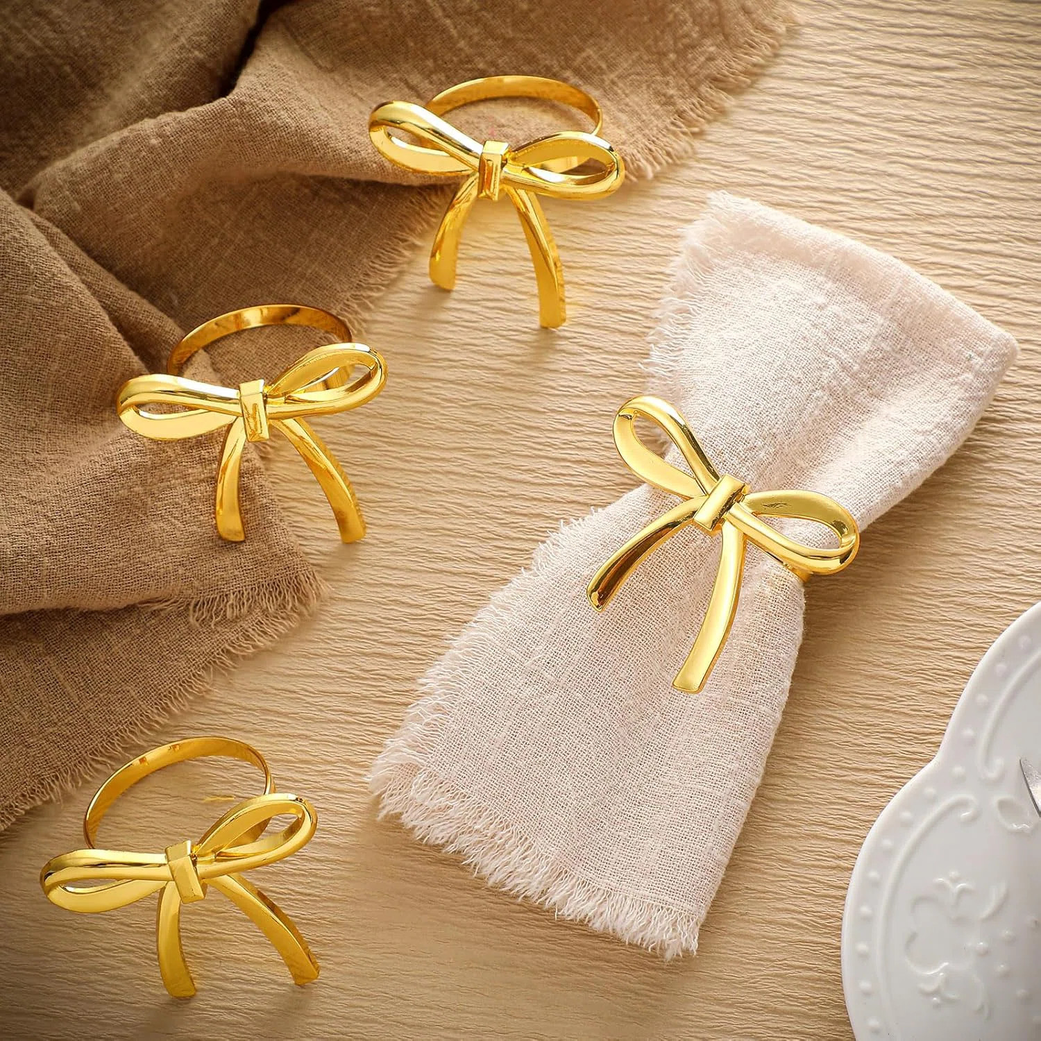 12 Pack Gold Bow Napkin Rings Set, Metal Butterfly Napkin Holders For Wedding Banquet Table Setti... | Wayfair North America