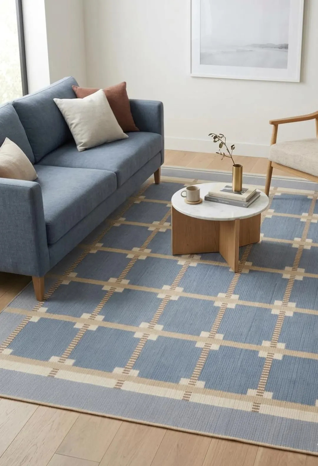 Blue Checkered Kilim Rug, Handwoven Geometric Area Rug, Modern Farmhouse Carpet, Flatweave Wool R... | Etsy (US)