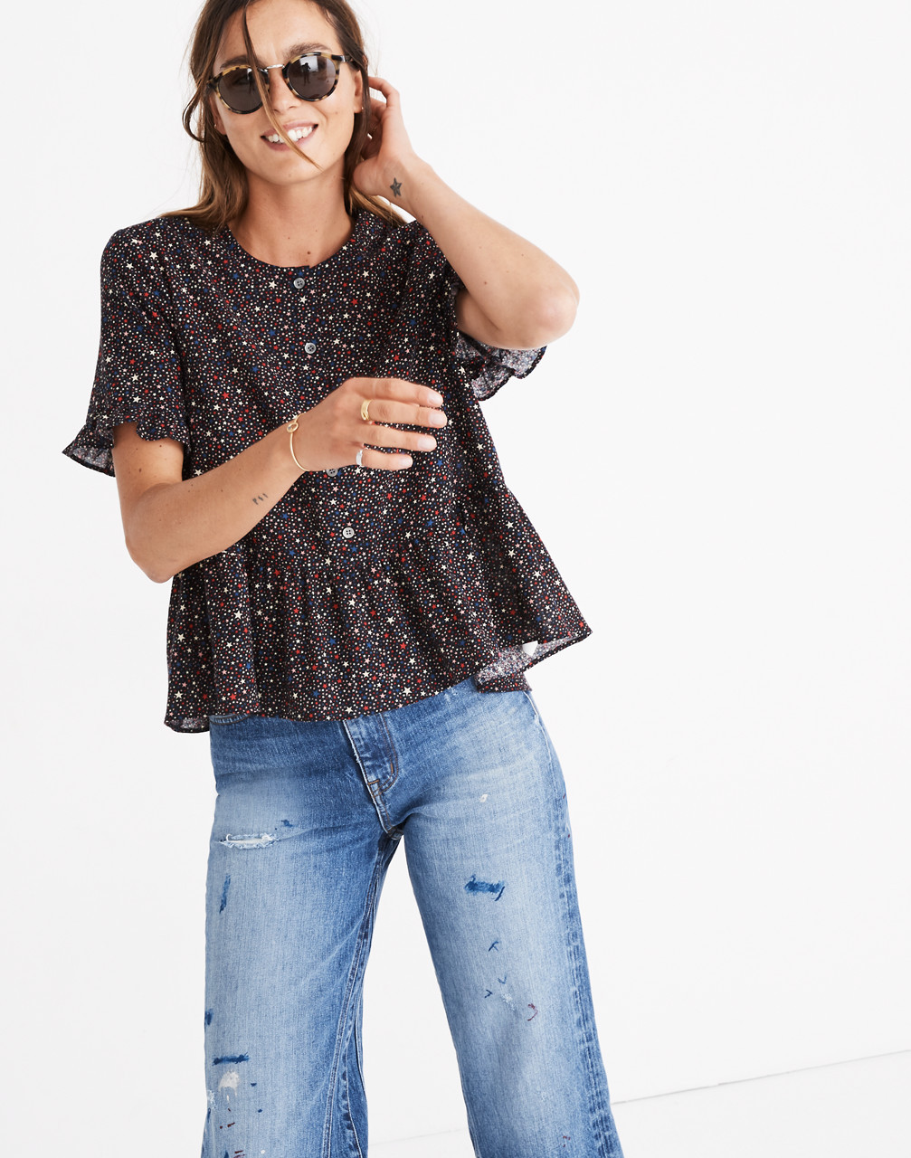 Studio Ruffle-Hem Top in Starry Night | Madewell