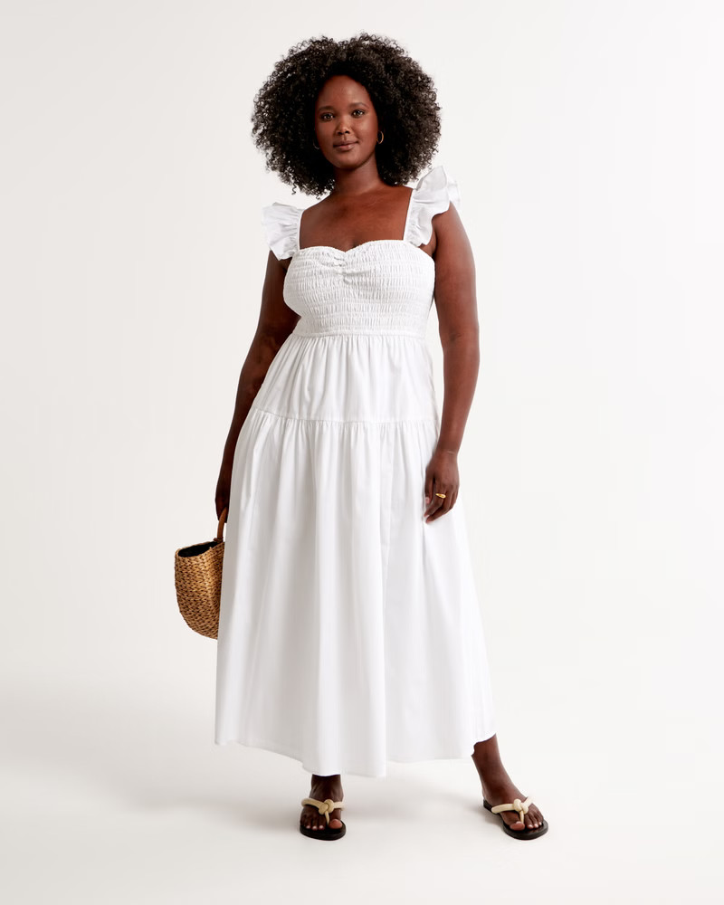 Ruffle Strap Smocked Midi Dress | Abercrombie & Fitch (US)