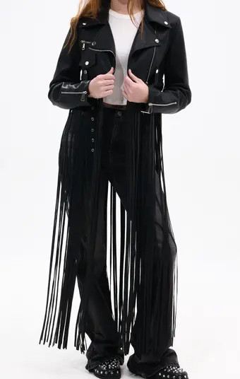 Maxi Fringe Faux Leather Moto Jacket | Nordstrom