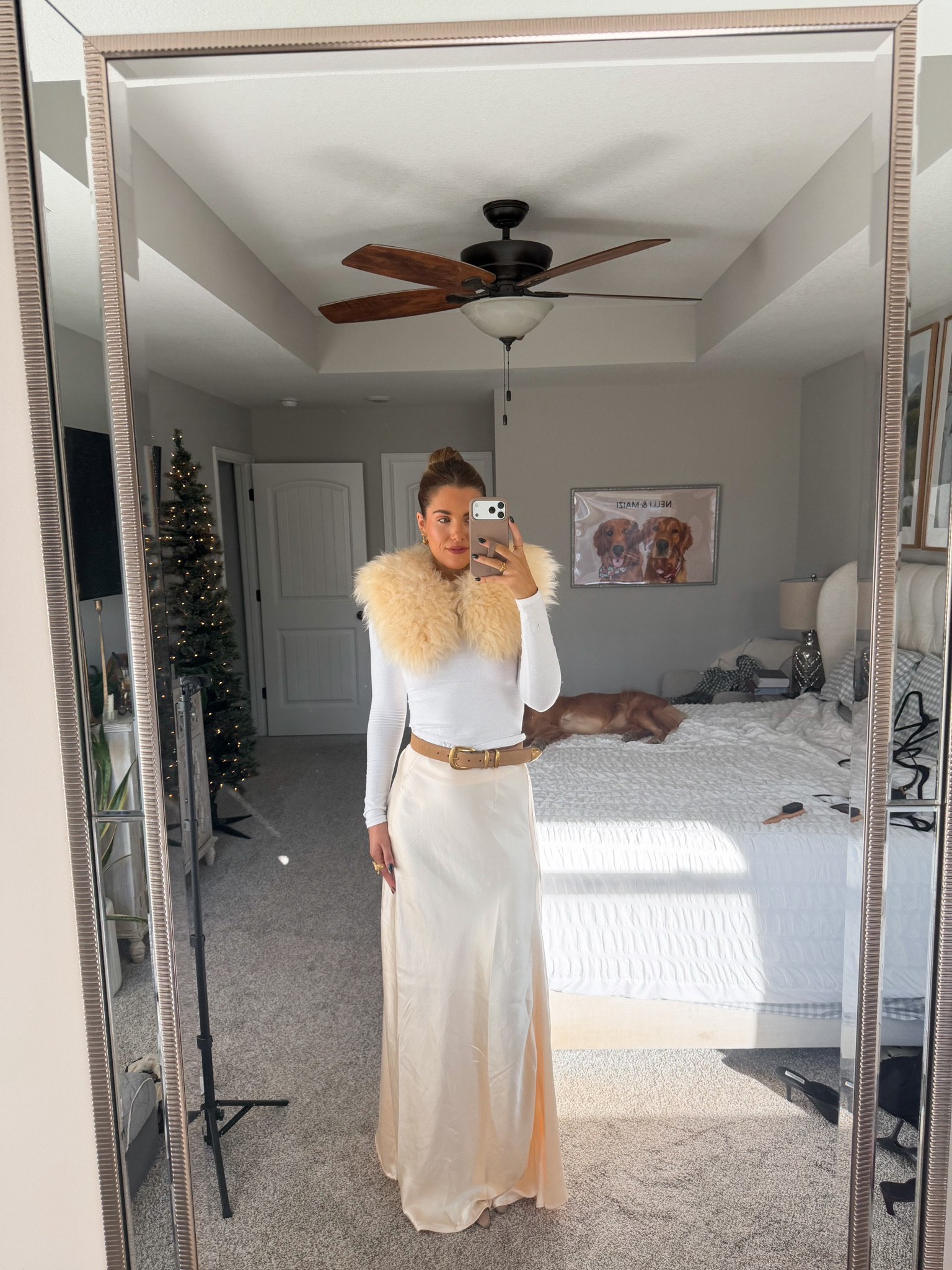 THEEE ultimate holiday look 💫 size down one size in the skirt (i did a 4 but need a 2) size small in long sleeve, belt in and XS, shoes are S.M. but also linked amazon version! sheepskin collar in Caramel 

christmas dinner outfit, christmas eve outfit 

#LTKootd #LTKgrwm #LTKHoliday