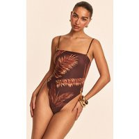 Chocolate Palm Print Strappy Swimsuit | PrettyLittleThing UK