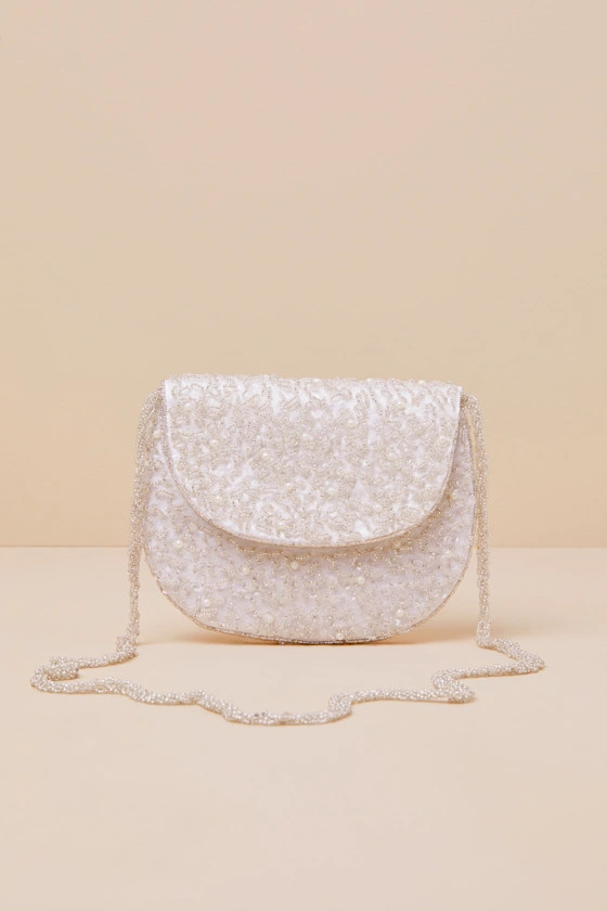 Glittery Babe Ivory and Silver Beaded Pearl Crossbody Bag | Lulus