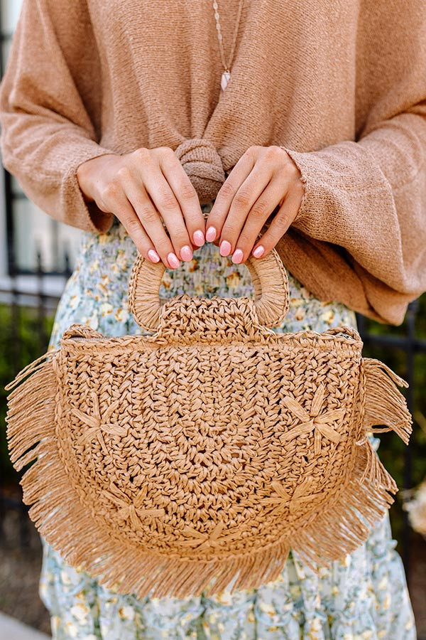 Let's Get Tropical Woven Crossbody In Tan | Impressions Online Boutique