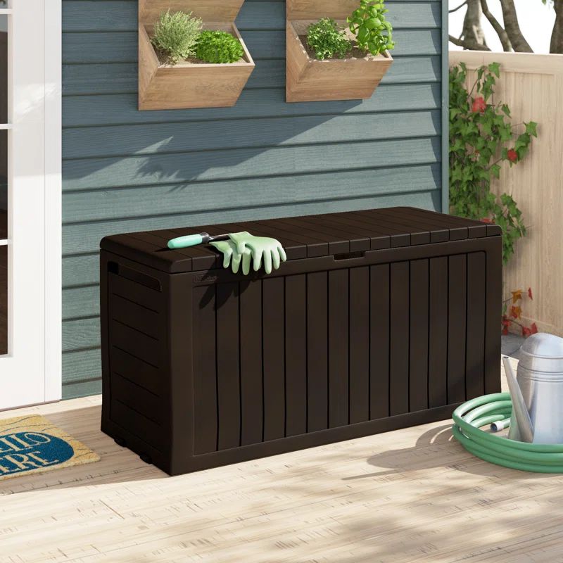 Keter 71 Gallons Gallon Water Resistant Lockable Deck Box with Wheels in Dark Brown | Wayfair North America