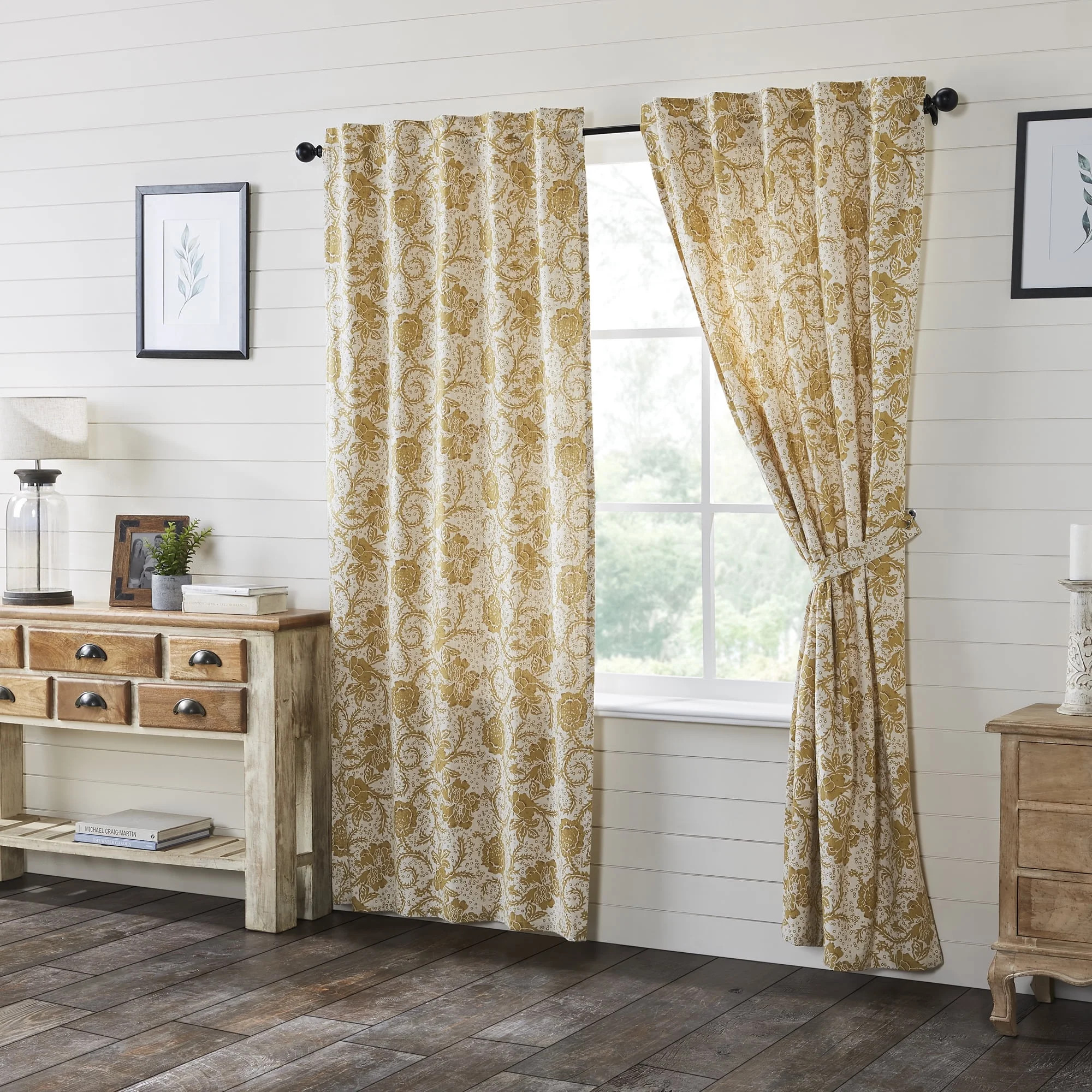 VHC Brands Dorset, Farmhouse Curtain Panels, Floral, Gold, 84x40, Set of 2 | Walmart (US)