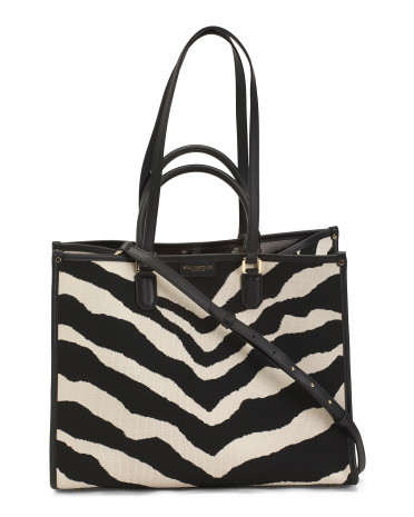 Fabric Tote With Pouch, Leather | TJ Maxx