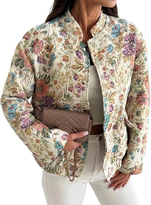 CHICME Women's Bomber Jacket Vintage Floral Jacquard Elegant Coat 2026 | Amazon (US)