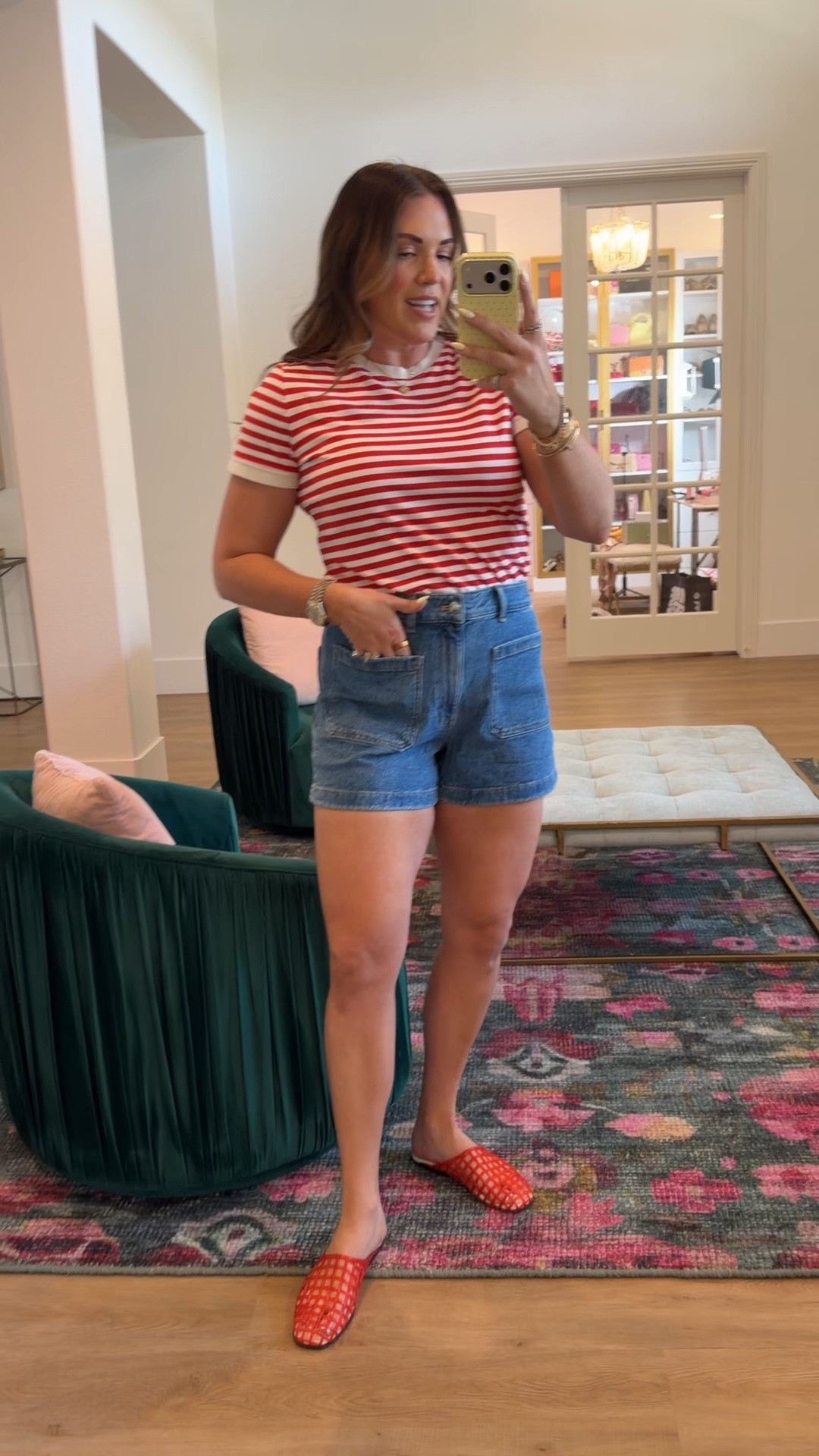 curvy midsize casual summer outfit! wearing size large in red and white striped tee and size 30 in denim shorts. perfect outfit for Memorial Day! use code LTK20 for 20% off

#LTKxMadewell #LTKSeasonal #LTKMidsize