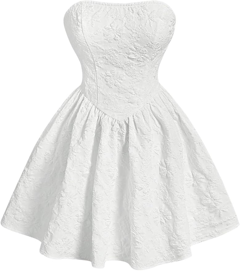 Floerns Women's Elegant Strapless Jacquard Flare Hem Mini Tube Dress | Amazon (US)