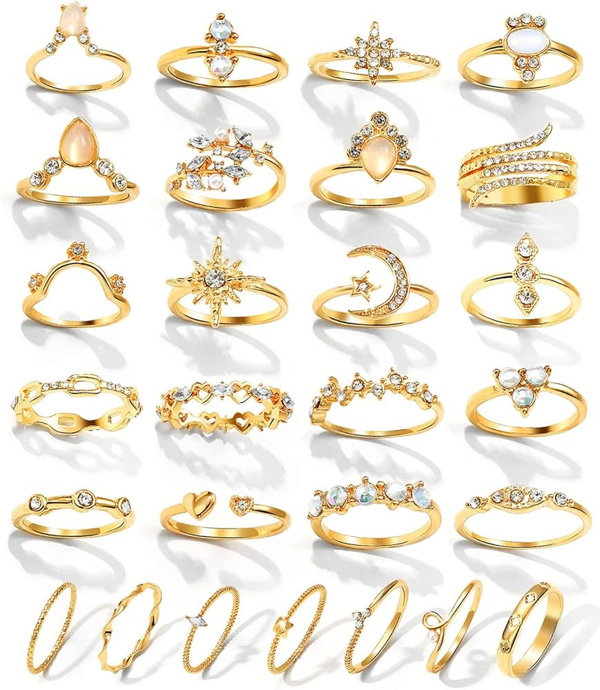 17IF Gold Boho Sparkle Knuckle Rings Set For Women, Vintage Fashion Aesthetic Trendy Joint Snake ... | Amazon (US)