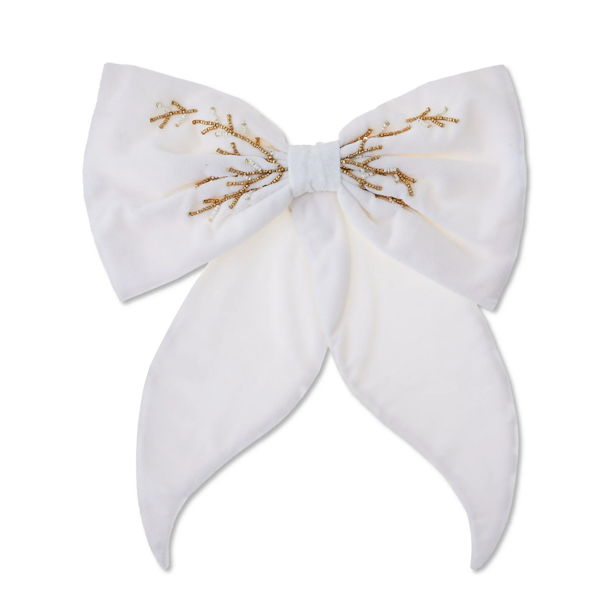 White Velvet Beaded Decorative Christmas Bow, 13", by My Texas House | Walmart (US)